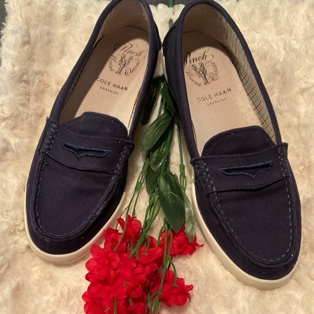 Cole Haan Navy Blue Canvas Loafers
